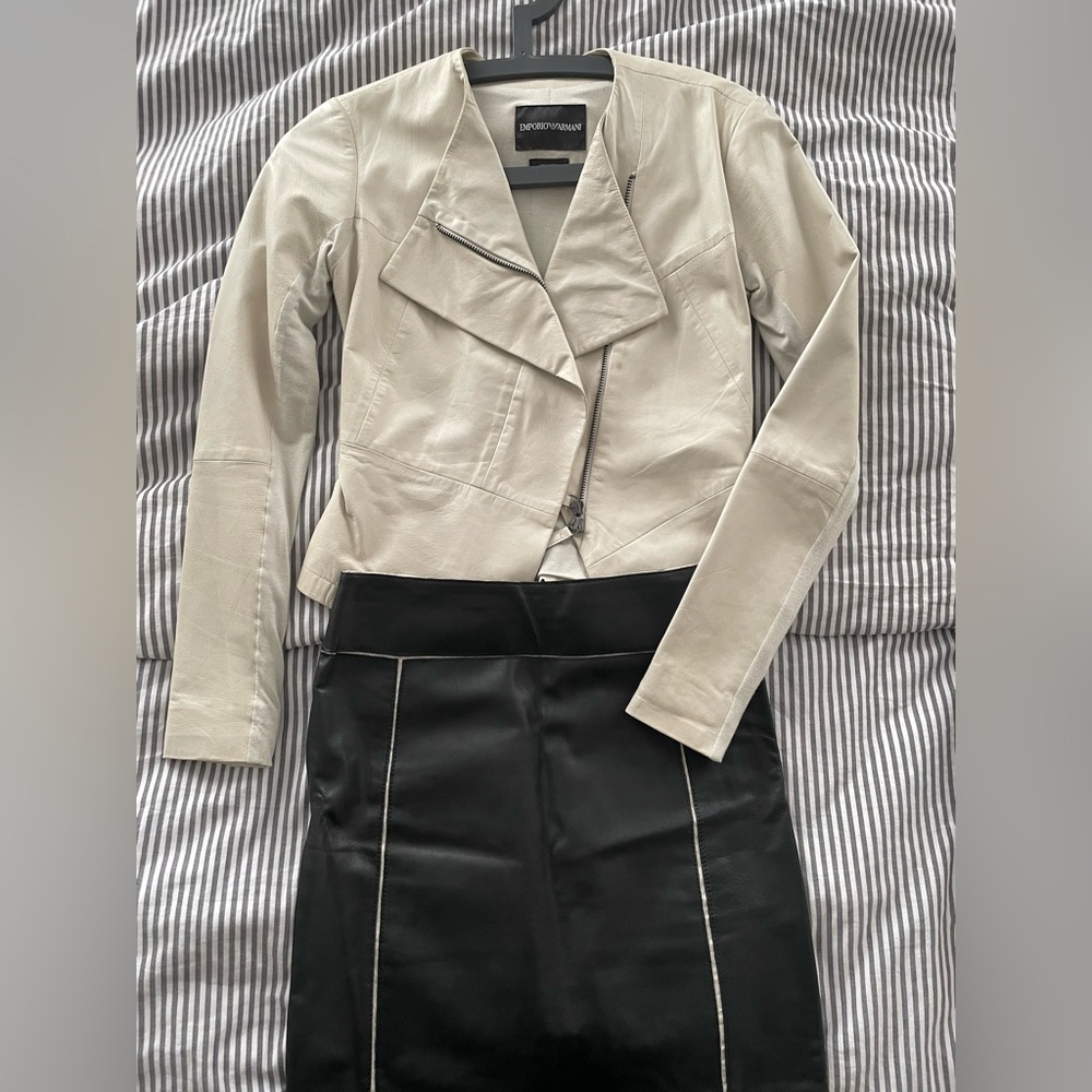Emporio Armani  leather jacket and mini skirt size IT 36
